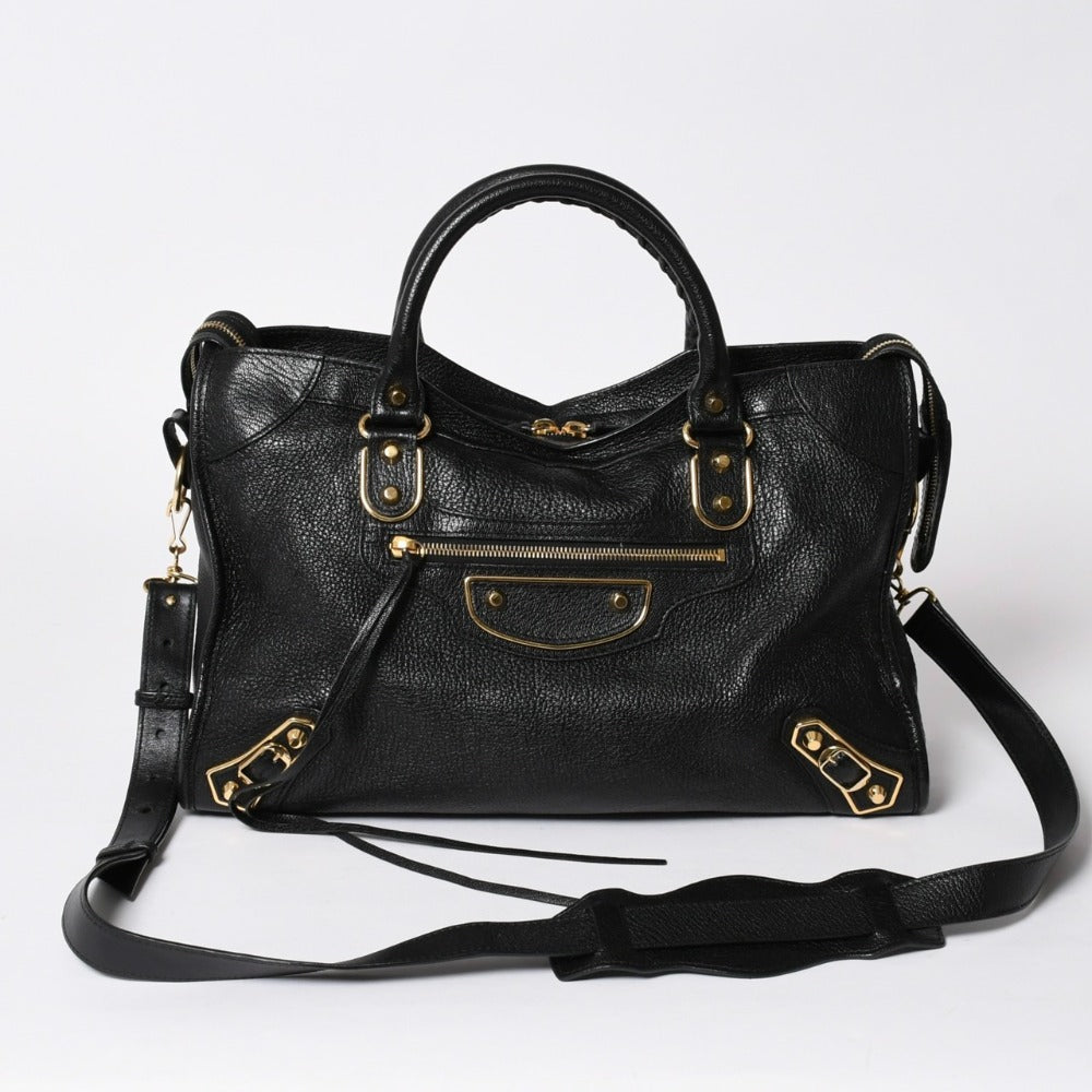 極美品 BALENCIAGA バレンシアガ メタリック エッジシティ レザー 2WAY ハンドバッグ ショルダーバッグ ゴールド金具 505984 中古 4a006412