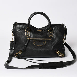 Very Good Condition BALENCIAGA Metallic Edge City Leather 2WAY Handbag Shoulder Bag Gold Hardware 505984 Used 4a006412