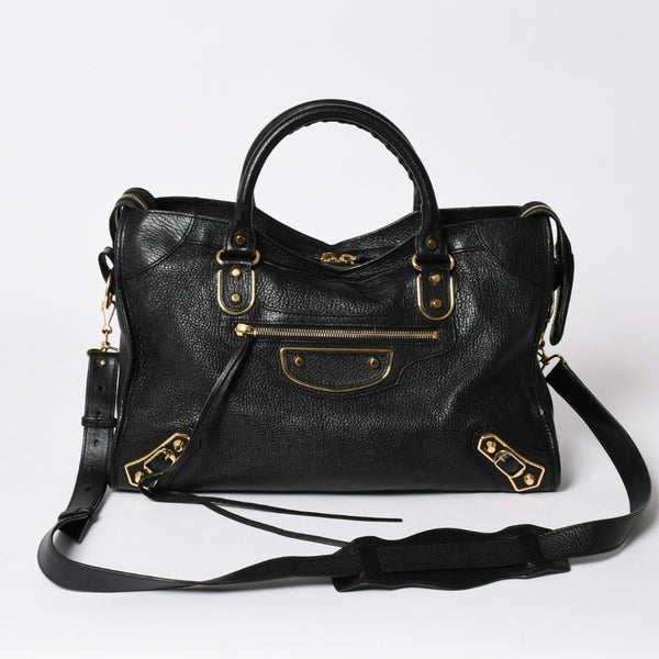 Very Good Condition BALENCIAGA Metallic Edge City Leather 2WAY Handbag Shoulder Bag Gold Hardware 505984 Used 4a006412