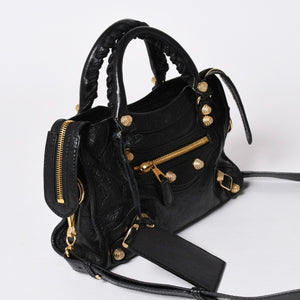 極美品 BALENCIAGA バレンシアガ LE CITY MINI ミニ シティ 2WAYバッグ 309544 ブラック ゴールド金具 中古 4a006448