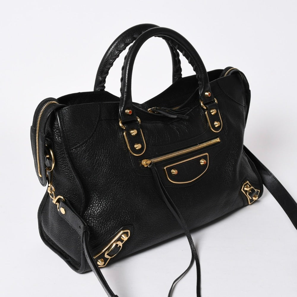 極美品 BALENCIAGA バレンシアガ メタリック エッジシティ レザー 2WAY ハンドバッグ ショルダーバッグ ゴールド金具 505984 中古 4a006412