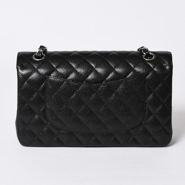 新品同様 CHANEL シャネル マトラッセ25 Wフラップ Wチェーンショルダーバッグ キャビアスキン ゴールド金具 ランダム番台 ブラック 中古 4a006559