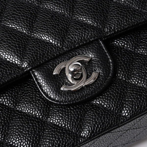 新品同様 CHANEL シャネル マトラッセ25 Wフラップ Wチェーンショルダーバッグ キャビアスキン ゴールド金具 ランダム番台 ブラック 中古 4a006559