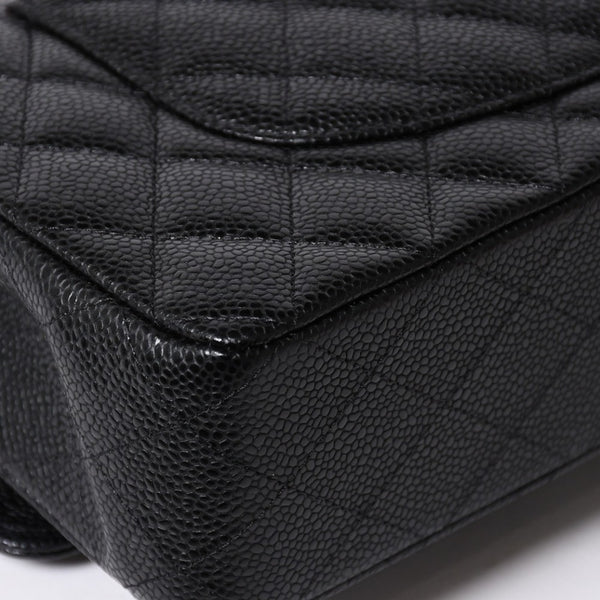 新品同様 CHANEL シャネル マトラッセ25 Wフラップ Wチェーンショルダーバッグ キャビアスキン ゴールド金具 ランダム番台 ブラック 中古 4a006559