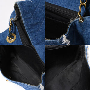 極美品 CHENEL シャネル デカマトラッセ シングルフラップ シングルチェーンバッグ ショルダーバッグ デニム ブルー ゴールド金具 中古 4a006445