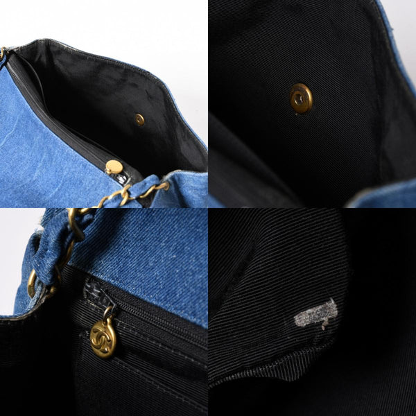 極美品 CHENEL シャネル デカマトラッセ シングルフラップ シングルチェーンバッグ ショルダーバッグ デニム ブルー ゴールド金具 中古 4a006445