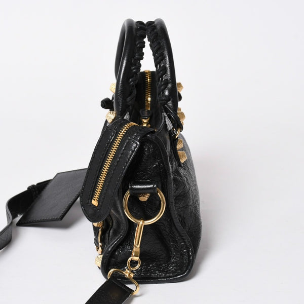 極美品 BALENCIAGA バレンシアガ LE CITY MINI ミニ シティ 2WAYバッグ 309544 ブラック ゴールド金具 中古 4a006448