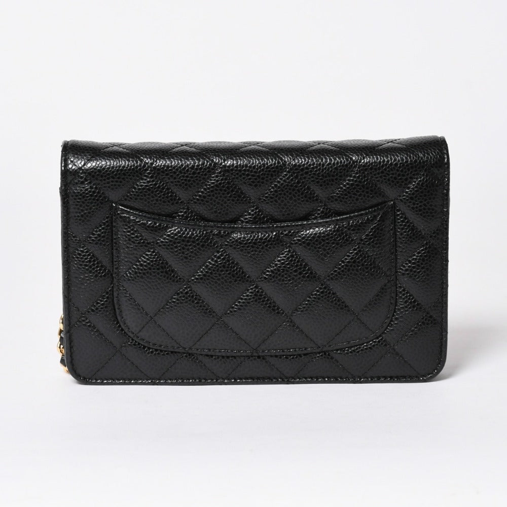 新品同様 CHANEL シャネル チェーンウォレット 長財布 AP0250 27番台 ココマーク キャビアスキン ブラック ゴールド金具 中古 4a006405