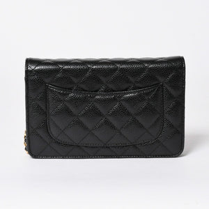新品同様 CHANEL シャネル チェーンウォレット 長財布 AP0250 27番台 ココマーク キャビアスキン ブラック ゴールド金具 中古 4a006405