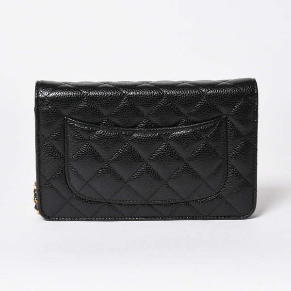 新品同様 CHANEL シャネル チェーンウォレット 長財布 AP0250 27番台 ココマーク キャビアスキン ブラック ゴールド金具 中古 4a006405