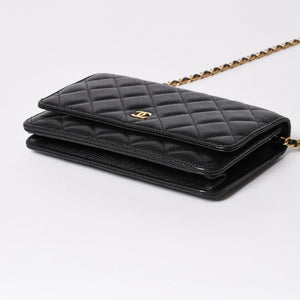 新品同様 CHANEL シャネル チェーンウォレット 長財布 AP0250 27番台 ココマーク キャビアスキン ブラック ゴールド金具 中古 4a006405