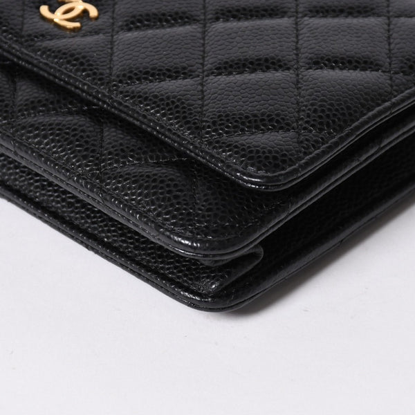 新品同様 CHANEL シャネル チェーンウォレット 長財布 AP0250 27番台 ココマーク キャビアスキン ブラック ゴールド金具 中古 4a006405