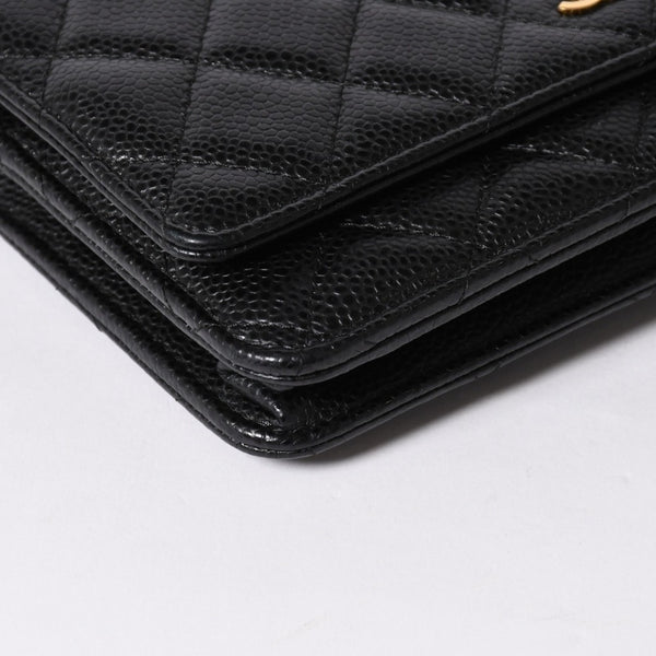 新品同様 CHANEL シャネル チェーンウォレット 長財布 AP0250 27番台 ココマーク キャビアスキン ブラック ゴールド金具 中古 4a006405