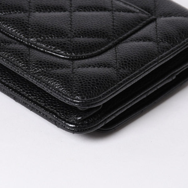 新品同様 CHANEL シャネル チェーンウォレット 長財布 AP0250 27番台 ココマーク キャビアスキン ブラック ゴールド金具 中古 4a006405