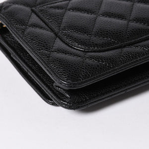 新品同様 CHANEL シャネル チェーンウォレット 長財布 AP0250 27番台 ココマーク キャビアスキン ブラック ゴールド金具 中古 4a006405