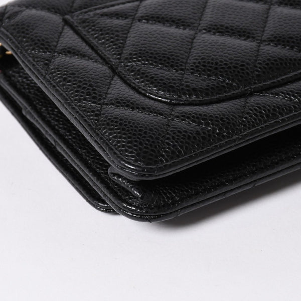 新品同様 CHANEL シャネル チェーンウォレット 長財布 AP0250 27番台 ココマーク キャビアスキン ブラック ゴールド金具 中古 4a006405