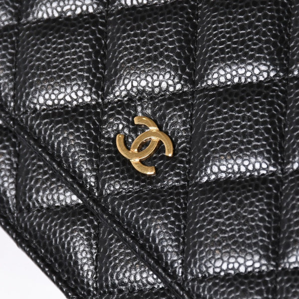 新品同様 CHANEL シャネル チェーンウォレット 長財布 AP0250 27番台 ココマーク キャビアスキン ブラック ゴールド金具 中古 4a006405