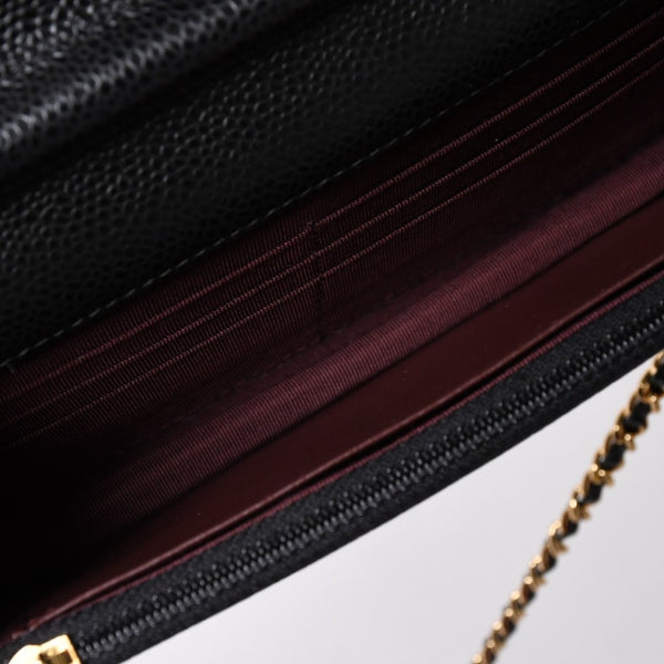 新品同様 CHANEL シャネル チェーンウォレット 長財布 AP0250 27番台 ココマーク キャビアスキン ブラック ゴールド金具 中古 4a006405