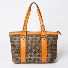 将图片加载到图库查看器中。 極美品 FENDI フェンディ ズッキーノ トートバッグ ハンドバッグ 8BH179 キャンバス レザー ブラウン オレンジ ゴールド金具 中古 4a006516