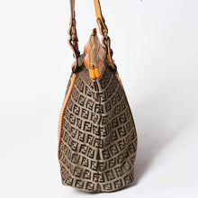 将图片加载到图库查看器中。 極美品 FENDI フェンディ ズッキーノ トートバッグ ハンドバッグ 8BH179 キャンバス レザー ブラウン オレンジ ゴールド金具 中古 4a006516