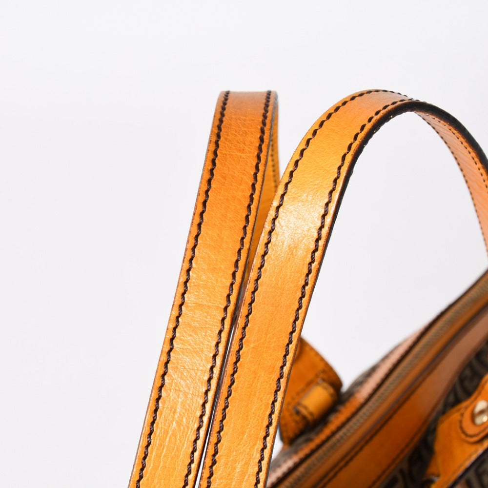 極美品 FENDI フェンディ ズッキーノ トートバッグ ハンドバッグ 8BH179 キャンバス レザー ブラウン オレンジ ゴールド金具 中古 4a006516