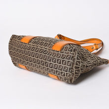 将图片加载到图库查看器中。 極美品 FENDI フェンディ ズッキーノ トートバッグ ハンドバッグ 8BH179 キャンバス レザー ブラウン オレンジ ゴールド金具 中古 4a006516