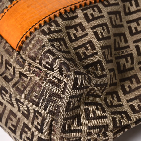Very good condition FENDI Zucchino tote bag handbag 8BH179 canvas leather brown orange gold hardware used 4a006516