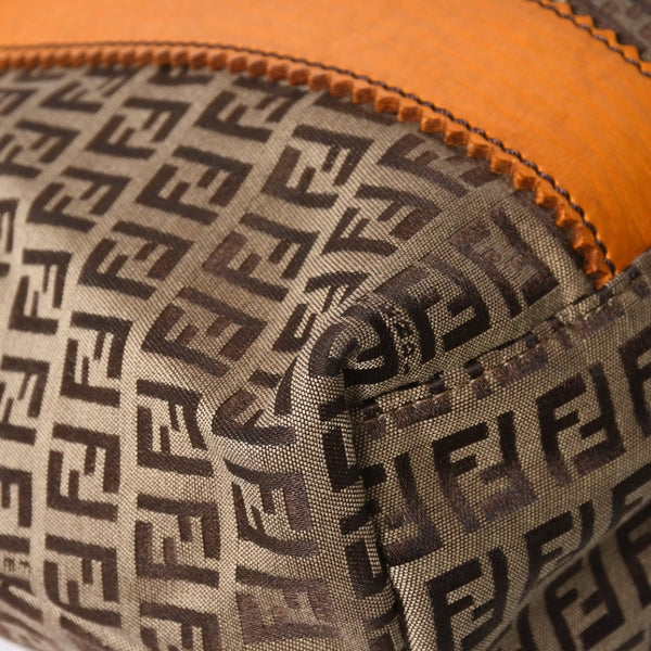 Very good condition FENDI Zucchino tote bag handbag 8BH179 canvas leather brown orange gold hardware used 4a006516