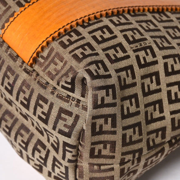 Very good condition FENDI Zucchino tote bag handbag 8BH179 canvas leather brown orange gold hardware used 4a006516