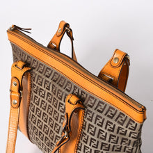 将图片加载到图库查看器中。 極美品 FENDI フェンディ ズッキーノ トートバッグ ハンドバッグ 8BH179 キャンバス レザー ブラウン オレンジ ゴールド金具 中古 4a006516