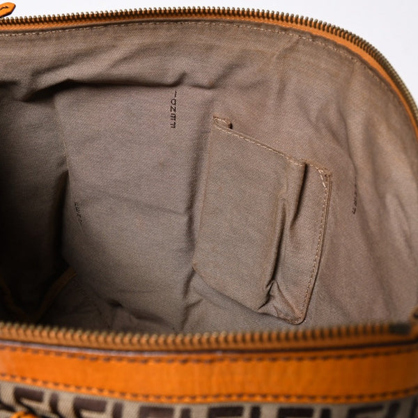 Very good condition FENDI Zucchino tote bag handbag 8BH179 canvas leather brown orange gold hardware used 4a006516
