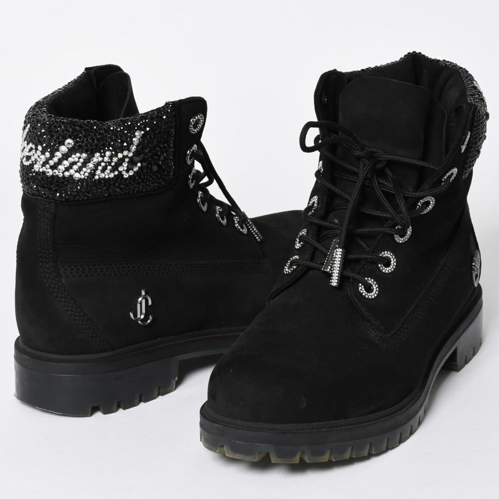 JIMMY CHOO ジミーチュウ Timberland ティンバーランド クリスタル アンクルブーツ A74148 ブラック サイズ25cm 美品 中古 4a006142