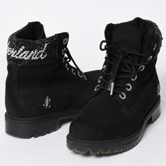 JIMMY CHOO ジミーチュウ Timberland ティンバーランド クリスタル アンクルブーツ A74148 ブラック サイズ25cm 美品 中古 4a006142