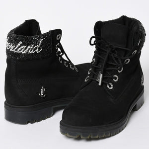 JIMMY CHOO ジミーチュウ Timberland ティンバーランド クリスタル アンクルブーツ A74148 ブラック サイズ25cm 美品 中古 4a006142
