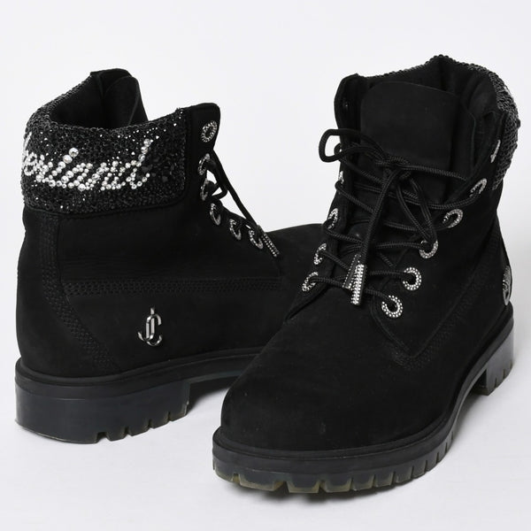 JIMMY CHOO ジミーチュウ Timberland ティンバーランド クリスタル アンクルブーツ A74148 ブラック サイズ25cm 美品 中古 4a006142