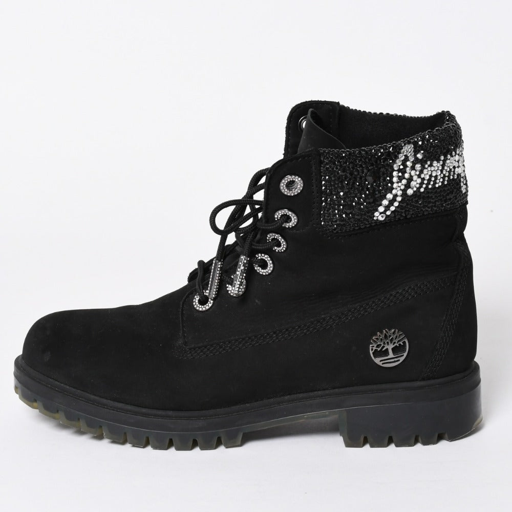 JIMMY CHOO ジミーチュウ Timberland ティンバーランド クリスタル アンクルブーツ A74148 ブラック サイズ25cm 美品 中古 4a006142