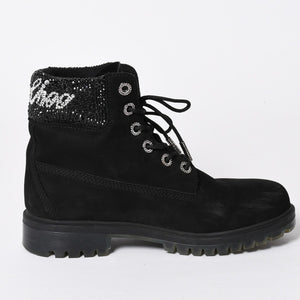 JIMMY CHOO ジミーチュウ Timberland ティンバーランド クリスタル アンクルブーツ A74148 ブラック サイズ25cm 美品 中古 4a006142