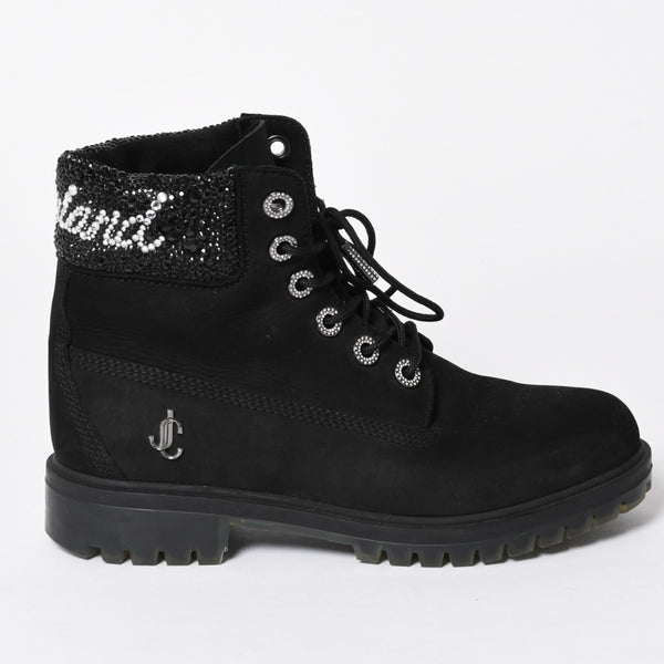 JIMMY CHOO ジミーチュウ Timberland ティンバーランド クリスタル アンクルブーツ A74148 ブラック サイズ25cm 美品 中古 4a006142