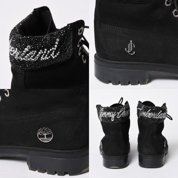JIMMY CHOO ジミーチュウ Timberland ティンバーランド クリスタル アンクルブーツ A74148 ブラック サイズ25cm 美品 中古 4a006142
