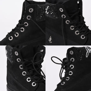 JIMMY CHOO ジミーチュウ Timberland ティンバーランド クリスタル アンクルブーツ A74148 ブラック サイズ25cm 美品 中古 4a006142