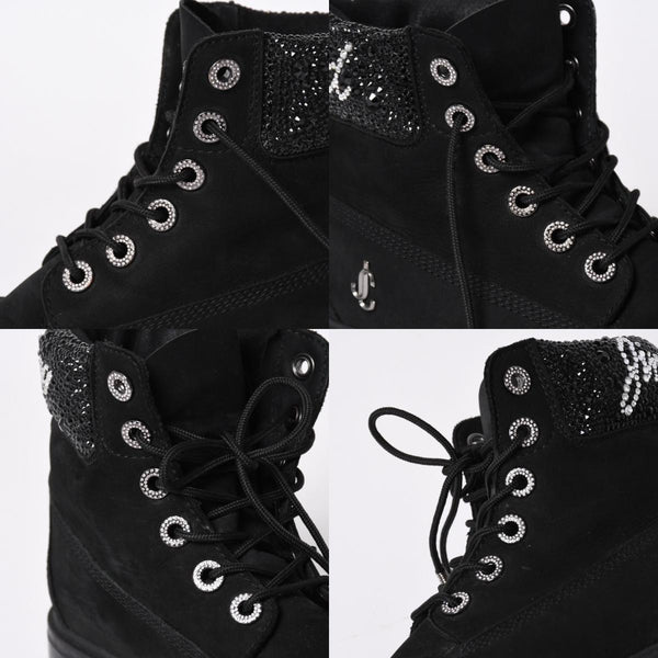 JIMMY CHOO ジミーチュウ Timberland ティンバーランド クリスタル アンクルブーツ A74148 ブラック サイズ25cm 美品 中古 4a006142