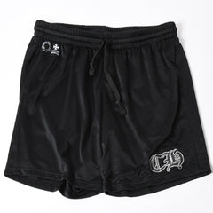 新品同様品 CHROME HEARTS クロムハーツ CHプリント メッシュショーツ ハーフパンツ ショーツ ブラック シルバー サイズL 中古 4a006535