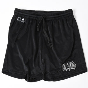 新品同様品 CHROME HEARTS クロムハーツ CHプリント メッシュショーツ ハーフパンツ ショーツ ブラック シルバー サイズL 中古 4a006535