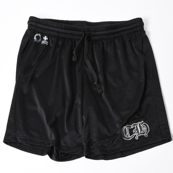 新品同様品 CHROME HEARTS クロムハーツ CHプリント メッシュショーツ ハーフパンツ ショーツ ブラック シルバー サイズL 中古 4a006535