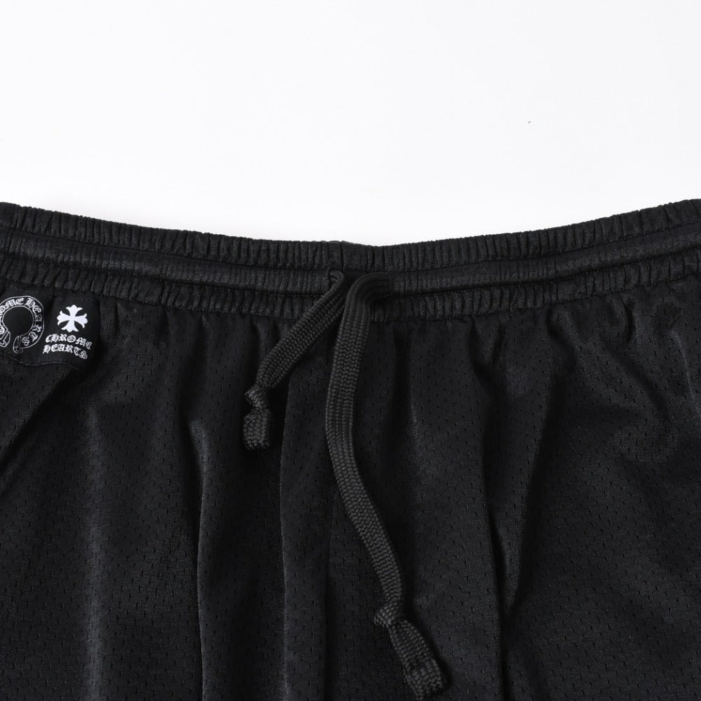 新品同様品 CHROME HEARTS クロムハーツ CHプリント メッシュショーツ ハーフパンツ ショーツ ブラック シルバー サイズL 中古 4a006535
