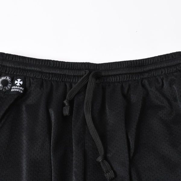 新品同様品 CHROME HEARTS クロムハーツ CHプリント メッシュショーツ ハーフパンツ ショーツ ブラック シルバー サイズL 中古 4a006535