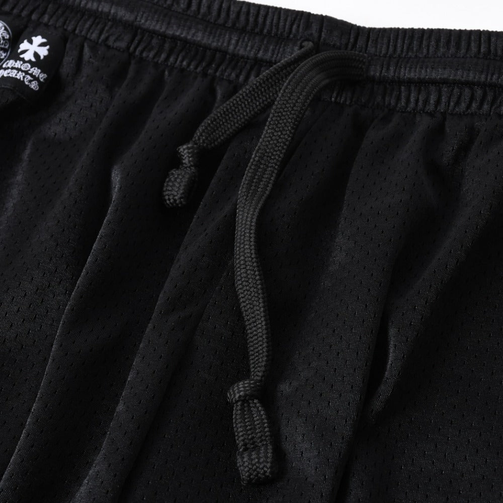 新品同様品 CHROME HEARTS クロムハーツ CHプリント メッシュショーツ ハーフパンツ ショーツ ブラック シルバー サイズL 中古 4a006535