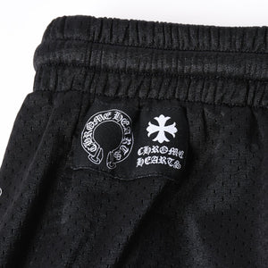 新品同様品 CHROME HEARTS クロムハーツ CHプリント メッシュショーツ ハーフパンツ ショーツ ブラック シルバー サイズL 中古 4a006535