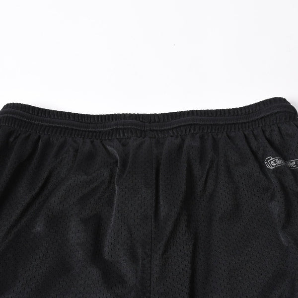 新品同様品 CHROME HEARTS クロムハーツ CHプリント メッシュショーツ ハーフパンツ ショーツ ブラック シルバー サイズL 中古 4a006535