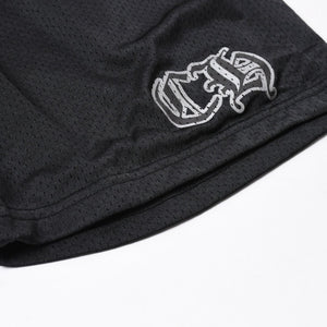 新品同様品 CHROME HEARTS クロムハーツ CHプリント メッシュショーツ ハーフパンツ ショーツ ブラック シルバー サイズL 中古 4a006535